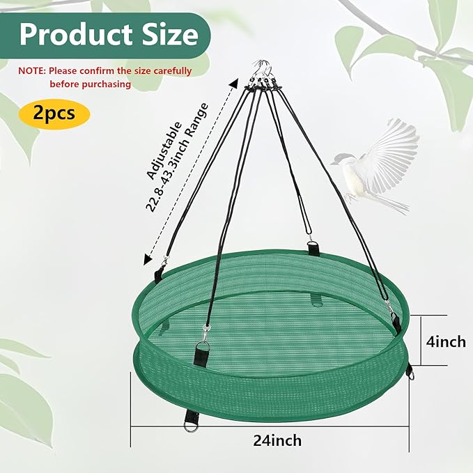 2Pcs Bird Seed Catcher Tray for Hanging Bird Feeder Platform, 4" Deep Birdseed Hoop for Hummingbird Feeders Bee Feeder Outdoor Garden Accessories (Green, 24inch)