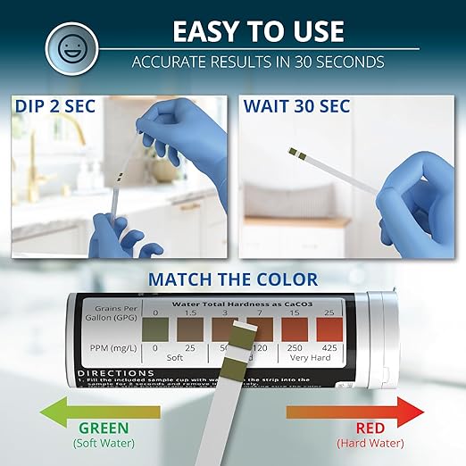 WeAQUA DoubleCheck Water Hardness Test Kit 200 Strips with Sample Cup - Hard Water Testing Strips (0-25 gpg / 0-425 ppm)