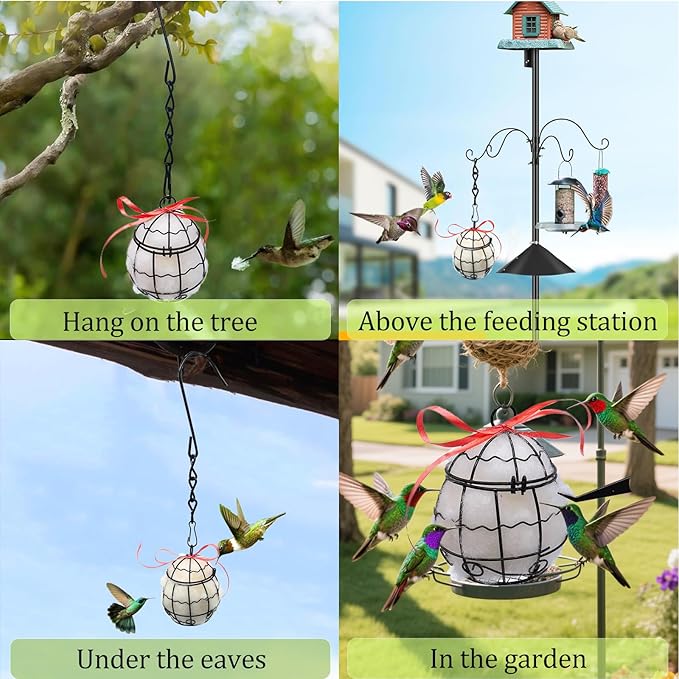 Bird Nesting Material Holder Hummingbird Nesters Natural Wool for Wild Birds Nesting Station Bird Watching Gifts for Patio Garden Outdoor
