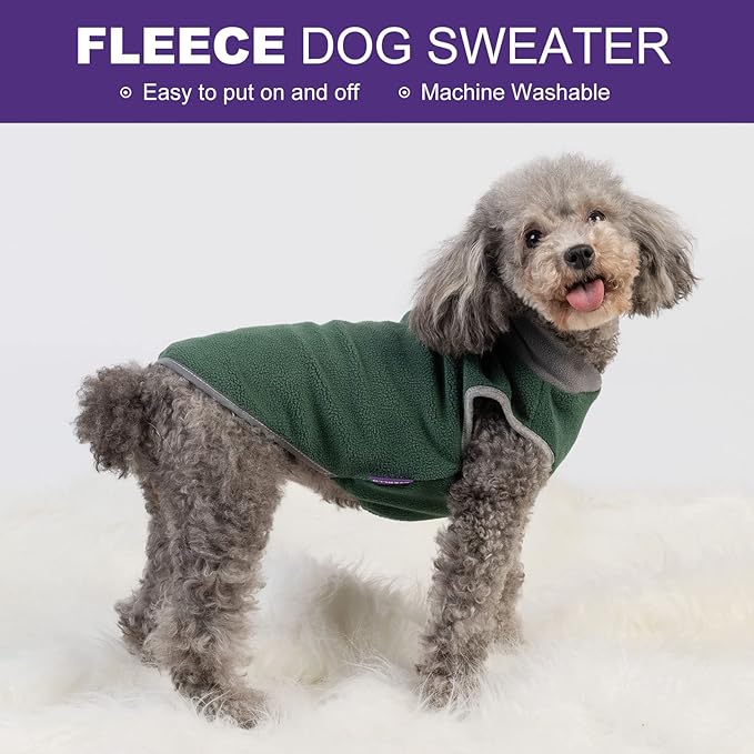 cyeollo 2 Pack Dog Sweaters Stretchy Fleece Sweatshirt with Reflective Stripe Pullover Stretchable Sweater Dog Clothes for Small Puppy Dogs, Green & Grey S