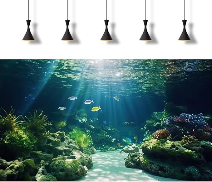 Under The Sea Aquarium Background Underwater Scene Corals Reefs Fish Tank Background Deep Ocean Sea Rock Cave Sunray Terrarium Backgrounds Underwater Marine Life Aquarium Backgrounds 72x24in