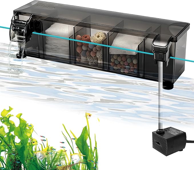 Hang-on-Back Aquarium Filter for 20-30 Gallon with Independent-Pump 160GPH Fish Tank Backpack Filter,Reusable Filter Media kit, Fits High & Low Water Level Filter for Turtle Tank