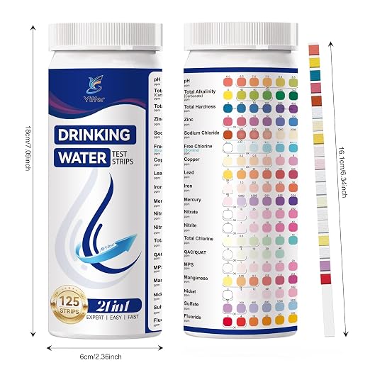 21-in-1 Drinking Water Test Strips, 125ct for Well & Tap | Manual,Works for pools&Aquarium,Tests Lead, Fluoride, Chlorine, Hardness, pH, Iron, Copper, Nickel, MPS & more