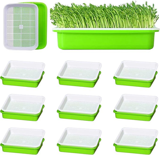 10 Pack Seed Sprouter Tray, Sprouter Microgreens Growing Kit BPA Free Nursery Tray Big Capacity Sprouts Growing Kit for Indoors or Outdoors Sprouting Seeds, Cat Grass, Beans, Wheatgrass