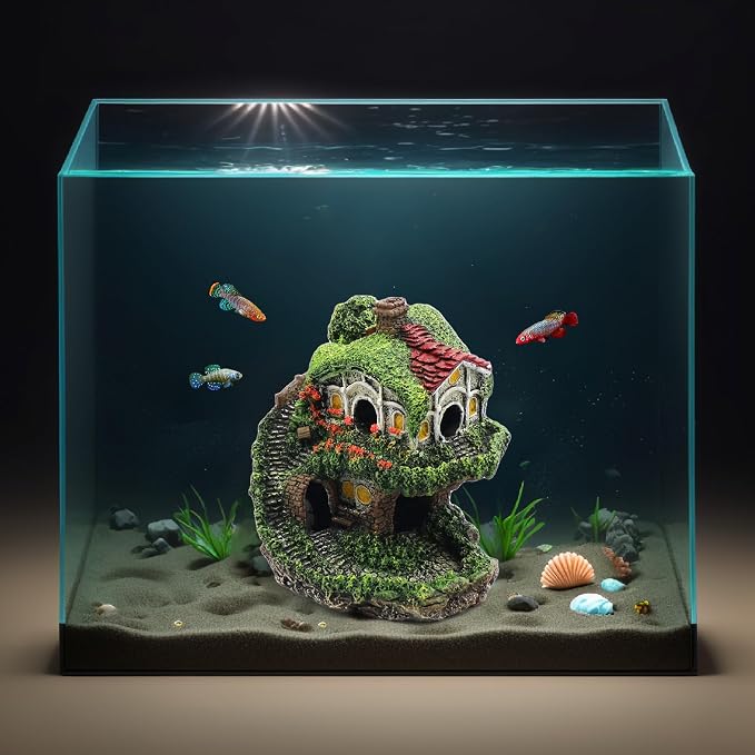 relaqcc Aquarium Decor Hideaway Cave, Betta Fish Tank House Accessories for Amphibians, Goldfish, Shrimp, Conch