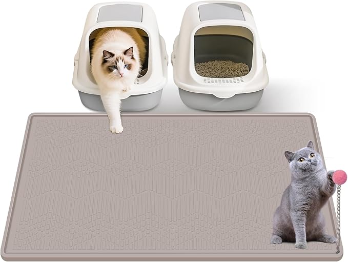 Cat Litter Mat, 38"X25" Large Litter Box Mat, Waterproof and Easy to Clean Silicone Cat Mat for Litter Box, Mat Litter Trapping Mat for Scatter Control, Keep the Floor Clean (Khaki)