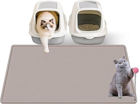 Cat Litter Mat, 38"X25" Large Litter Box Mat, Waterproof and Easy to Clean Silicone Cat Mat for Litter Box, Mat Litter Trapping Mat for Scatter Control, Keep the Floor Clean (Khaki)