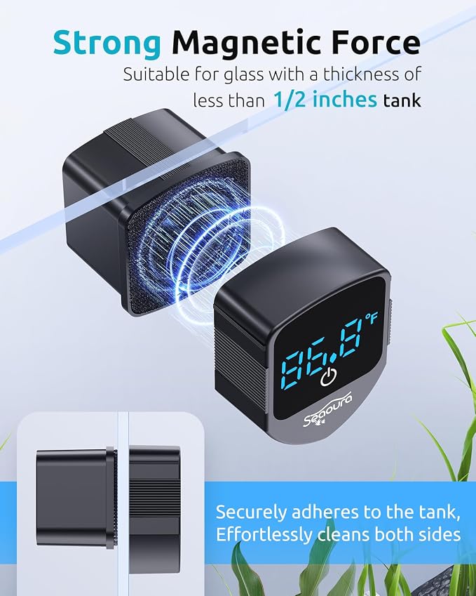 SEAOURA 2-in-1 Digital Aquarium Thermometer with Magnetic Cleaner, New Upgrade Aquarium Thermometer with Motion Sensor