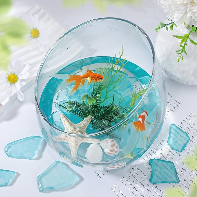 SUREAM Blue Sea Glass Decor, Flat Frosted Sea Glass for Christmas Tree Decor, Beach Glass for Wedding Centerpieces Party Home Decoration(13oz)