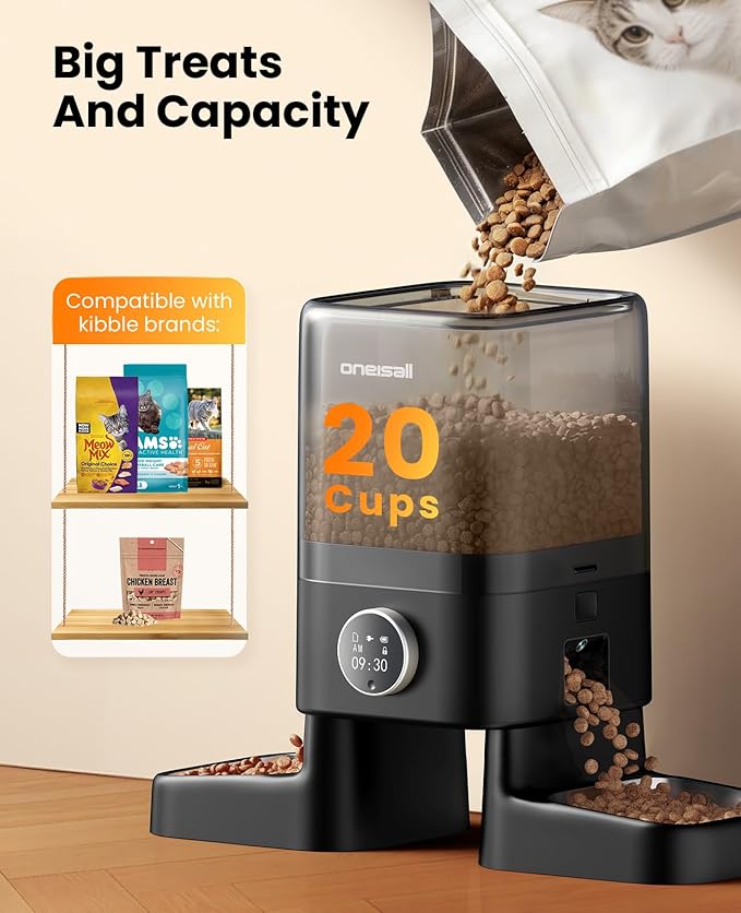 oneisall Automatic Cat Feeder with Camera for 2 Cats, 1080P HD Night Vision, 20 Cups/5L Cat Feeder Automatic, 2-Way Audio, 5G WiFi APP Remote Control Pet Feeder