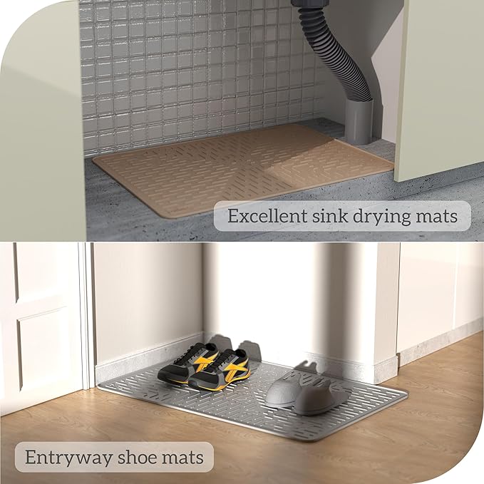 OHMO Cat Litter Mat Trapping Mat Premium Silicone Rubber 23.5x16 Ash Grey, Waterproof and BPA Free Kitty Litter Box Mat, Easy to Clean and Keeps the Floor Tidy