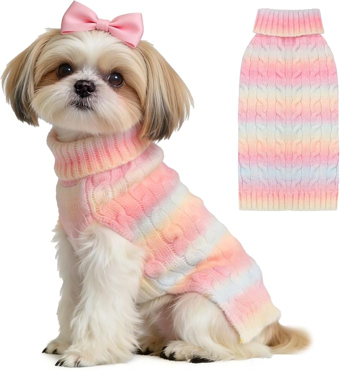 Dog Sweaters for Small Dogs Girls Cute Pink Gradient Puppy Cat Sweaters Soft Warm Knitwear Turtleneck Pullover Small Dog Sweater Clothes Chihuahua Yorkie Maltese Dachshund Outfits