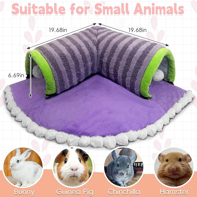 PINVNBY Guinea Pig Hideout Tunnel Bed Washable & Removable Rabbit Tubes Cozy Small Animal Tunnel Toys Guinea Pig Accessories for Hamster Hedgehog Chinchilla Ferret (Purple)
