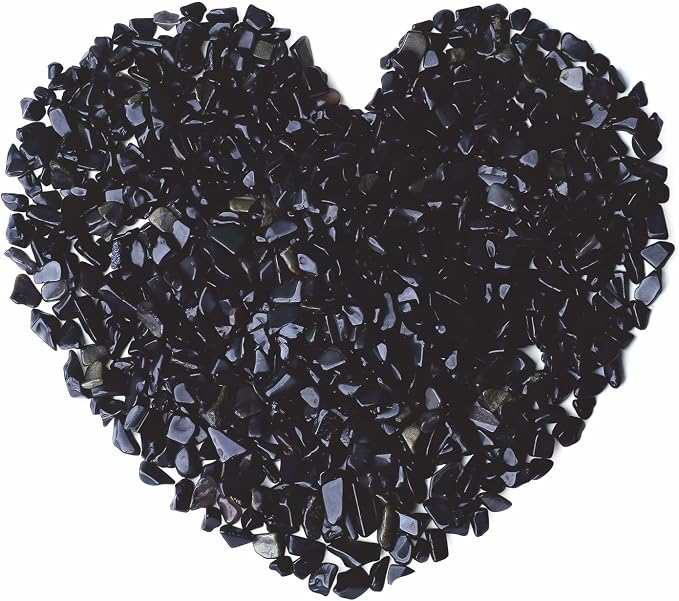 Black Obsidian Crystal Polished Gravel Quartz Stones 0.3-0.4" Pea Chips Stone Natural Crushed Tumbled Rocks Gem for Home Decoration Aquarium Small Tank Plants Vase Filler Landscape Ornament, 0.55 lbs