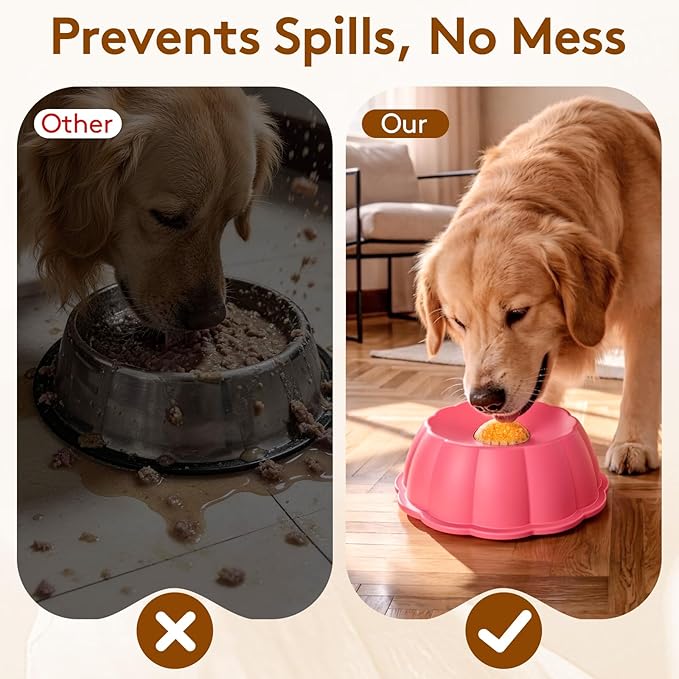 Slow Feeder Dog Bowls for Liquid Treat, Entertained Ball Dog Lick Bowl, Non-Slip Bone Broth Dog Licking Toys, 4/5 Cup Yogurt Dog Slow Feeder Bowl for Dietary Supplement/Post-op Nutrition (Pink)