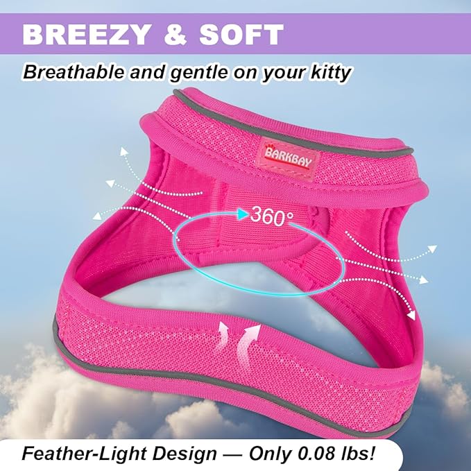 Cat Harness and Leash Set,Escape Proof Kitten Harness,Step in Adjustable Soft Lightweight,Easy Control,Reflective Strips Comfortable for Walking Travel(Pink,M)