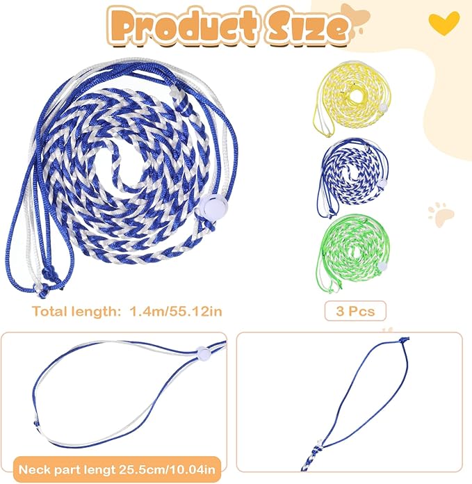 Hamster Leash, 3 Pcs Adjustable Leash Harness for Small Animals, Soft Lightweight Animal Leashes for Rabbits, Ferrets, Guinea Pigs, Chinchillas, Rats(Yellow, Blue, Green)