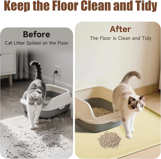 Pawinner Cat Mat for Litter Box, 40" X 28" Large Silicone Cat Litter Trapping Mat, Waterproof Cat Litter Mat, Soft on Kitty Paws, Easy to Clean, Non-Slip Kitty Scratch Pad for Floor(Yellow)