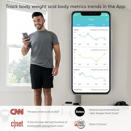Wyze Scale for Body Weight, Digital Bathroom Smart Scale for Body Fat, BMI, and Heart Rate, 12 Body Composition Analyzer with App, Bluetooth, 400 lb (Blue)