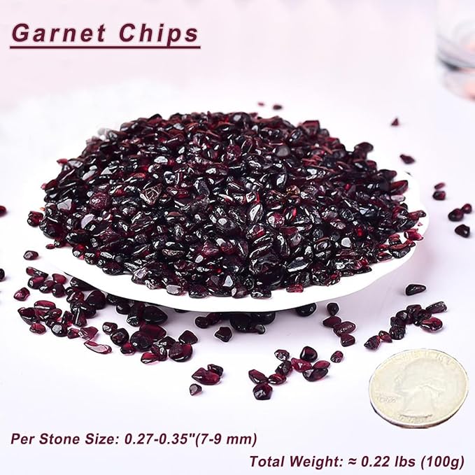 Erliway 100g Natural Garnet Crystal Chips 7-9mm Tumbled Stones | Small Crushed Crystal Stone, Polished Crystals Chips for Fish Tank, Healing Tumbled Rocks for Reiki Jewelry Making Home Décor