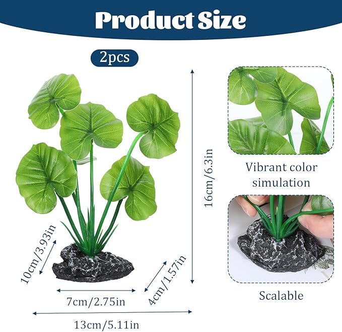 2 Pack Aquarium Silk Aquarium Plants, Artificial Plastic Plant for Small Tank, Goldfish, Fish Hides (6 Inch)
