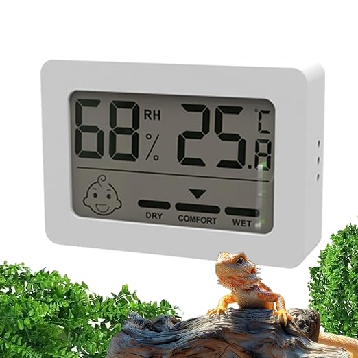 Reptile Thermometer Hygrometer with Climate Comfort Indicator, Fast Accurate LCD Digital Temperature & Humidity Monitor for Terrarium, Bearded Dragon, Gecko, Snake Tank