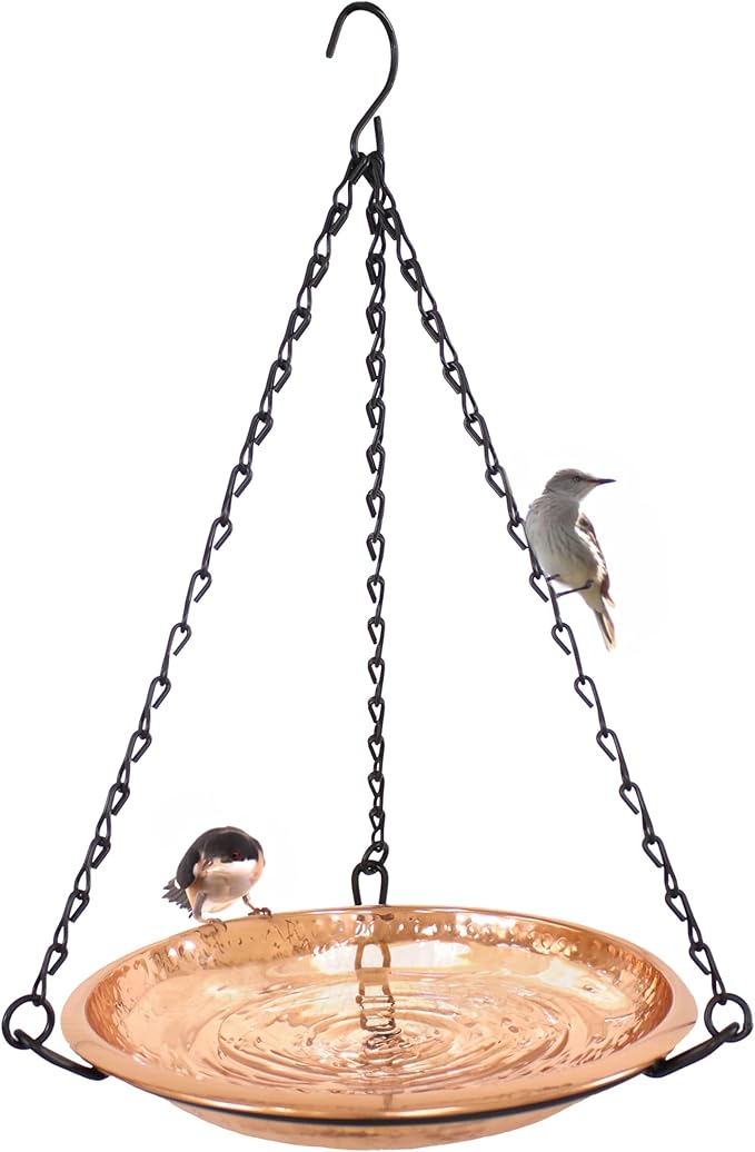 Sunnydaze Hand-Hammered Hanging Bird Bath/Feeder - Detachable Bowl with Hanging Chain - Copper Bird Bath Bowl - 17.5" H