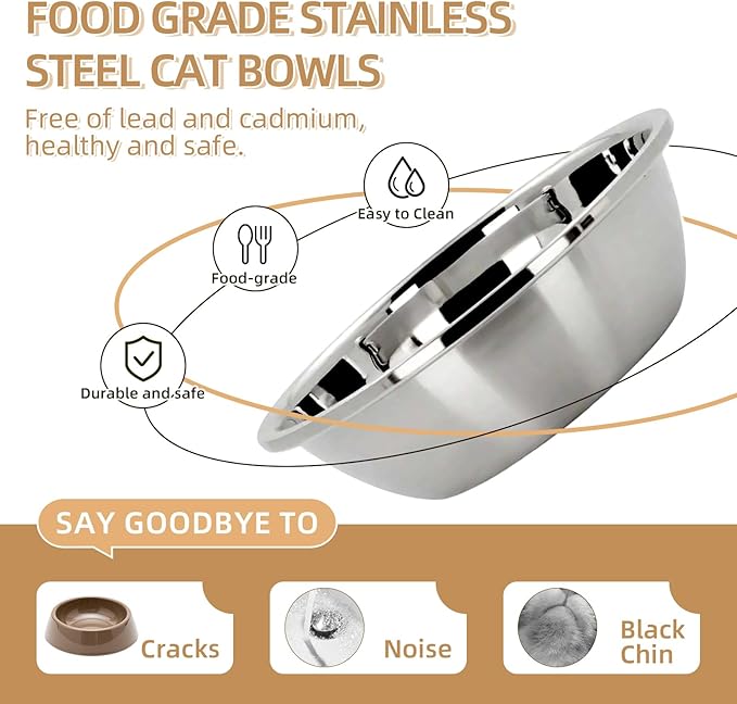 Elevated Cat Bowl with Food Mat, Raised Cat Food and Water Bowl Set for Indoor Cats, Splash Proof with 2 Stainless Steel Pet Food Bowls for Cats and Puppies,Whisker Fatigue and Dishwasher Safe (White)