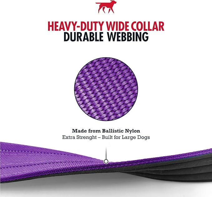 Tuff Pupper Heavy Duty Tactical Dog Collar | 1.5" Wide Ballistic Nylon | Reflective Stitching | Integrated ID Tag Holder | Stainless Steel Buckle | Padded Lining | Medium & Large Dogs (Purple, Large)