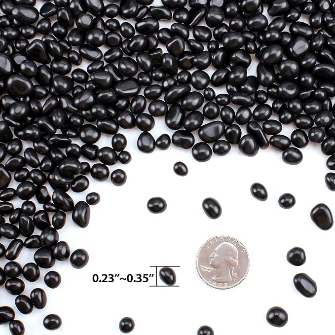 Keedolla 3Lb Aquarium Fish Tank Gravel Rocks Glass Pebbles Gemstones, Glass Stones Vase Filler for Fountain Succulent Plant Decorative Rock Pebble Stone - Black
