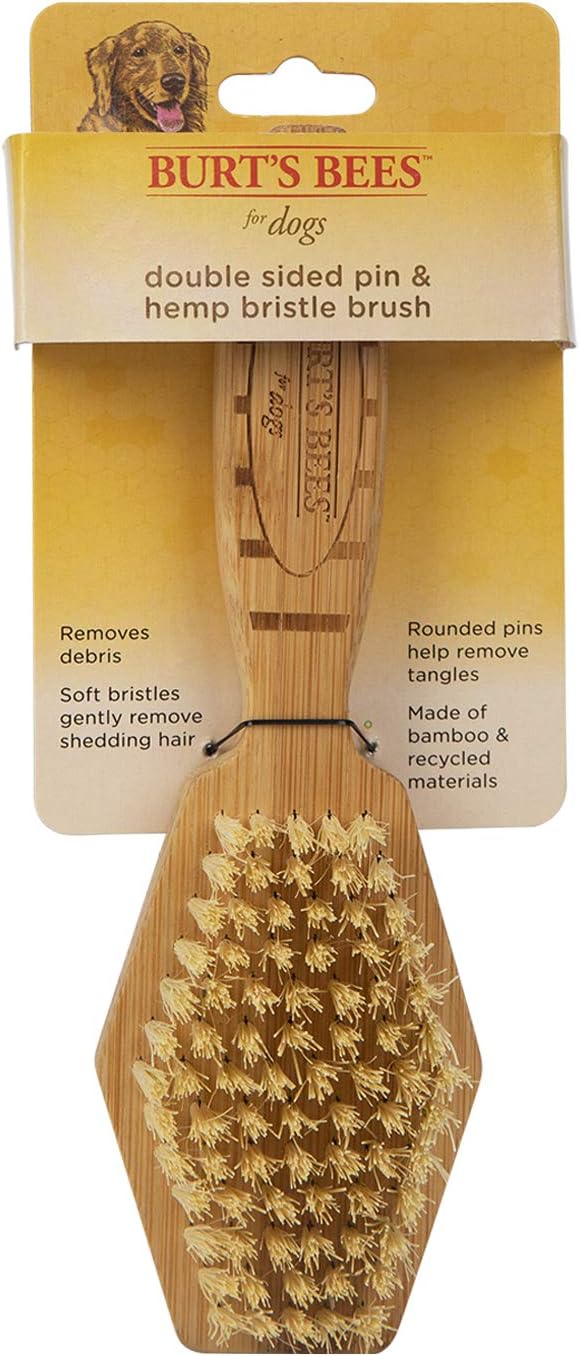 Burt's Bees for Pets Double Sided Pin and Hemp Bristle Dog Brush, Reduces Shedding, Removes Tangles and Loose Hair for All Coat Types, Sustainable Bamboo and Recycled Materials