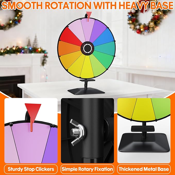 24 Inch Prize Wheel,Tabletop Heavy Duty Spinning Wheel for Prizes, Prize Wheel Spinner with Stand & 12 Slots & Dry Erase & Eraser for Party, Carnival, Trade Show, Classroom Activities,Spinning Game