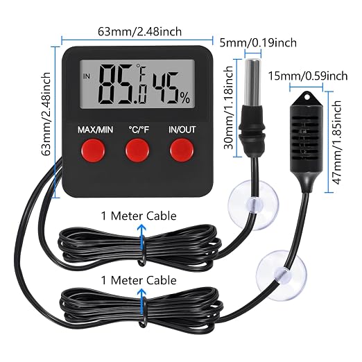 3Pcs Digital Thermometer and Humidity Thermometers Indoor and Outdoor Digital Temperature and Hygrometer Gauge with Probe for Reptile Terrarium Thermometer Pet Keeping