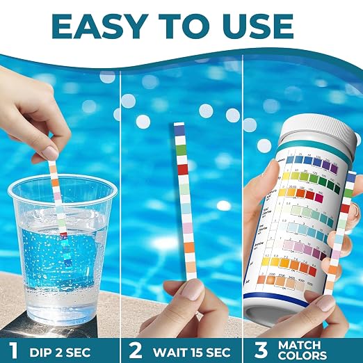 Pool Salt Test Strips: 150CT 8 in 1 Professional Pool Test Strips | Quick Accurate Results Saltwater Pool Testing Kit for Salt Water Pool & Hot Tub & Spa & Swimming Inground Pools