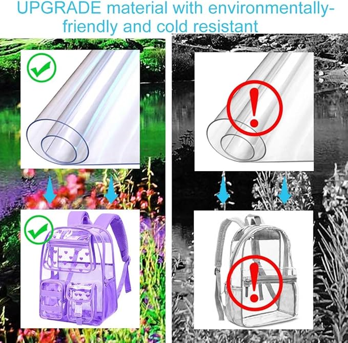 CCJPX 3Pcs Clear Backpack for Girls, School Transparent Bookbag, Heavy Duty See Through Backpacks for Teens Elementary