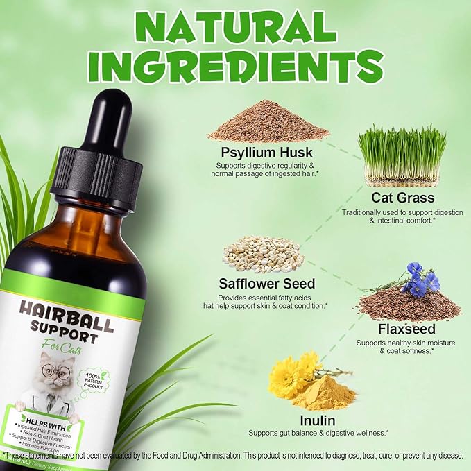 Hairball Treatment for Cats - Natural Hairball Relief Drops with Pumpkin & Aloe, Prevents Vomiting & Supports Digestion, for Kittens & Adult Cats, 2 fl oz (1 PCS)