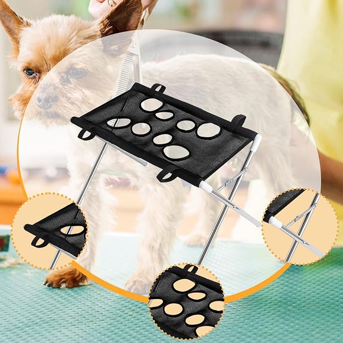 Pet Grooming Hammock Harness for Cats Small Dogs Dog Grooming Sling Stand with Frame Mesh Polyester Quick Eight Hole Design Suitable for Bathin, Black