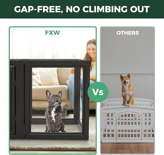 FXW AuraSpace Acrylic Indoor Dog Playpen for Small and Medium Dogs, 30 Inch, 16 Panels, Black