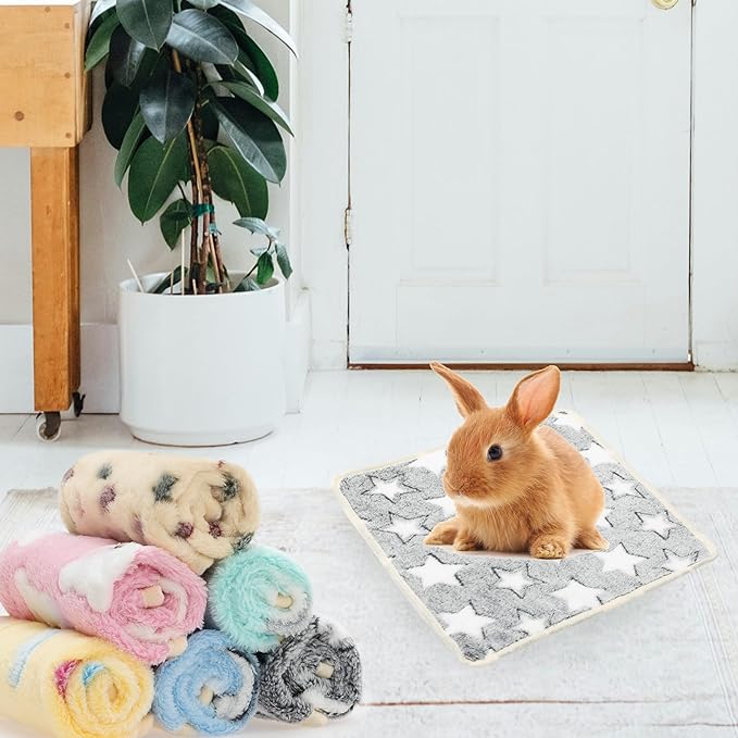 Guinea Pig Bedding Blankets - 6 Pack Soft Fleece Liner Small Animal Cage Accessories for Rat Hedgehog Chinchilla Hamster Rabbit Bunny, Washable Sleep Mat Bedding Accessories (13.7"*13.7")
