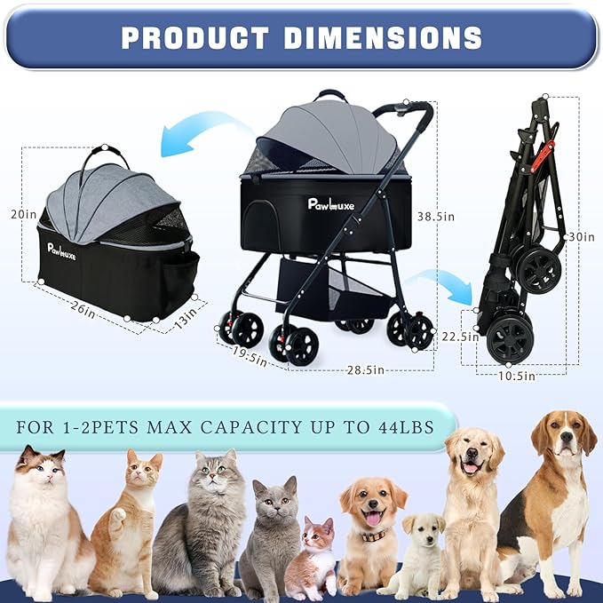 4 Wheels Pet Stroller 4 in 1 Pet Stroller with Detachable Carrier for Small & Medium Dogs Cats up to 55 lbs Easy-Folding Travel Dog Wagon with Car Seat Breathable Mesh,Khaki