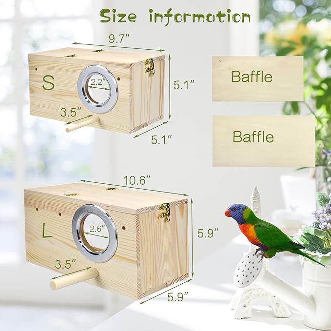 Parakeet Nesting Box Cockatiel Nesting Natural Pine Bird Nest Bird Breeding Box House Acrylic Transparent Bird Box with Detachable Wooden Board for Lovebirds Cockatiel Budgie Conure Parrot L