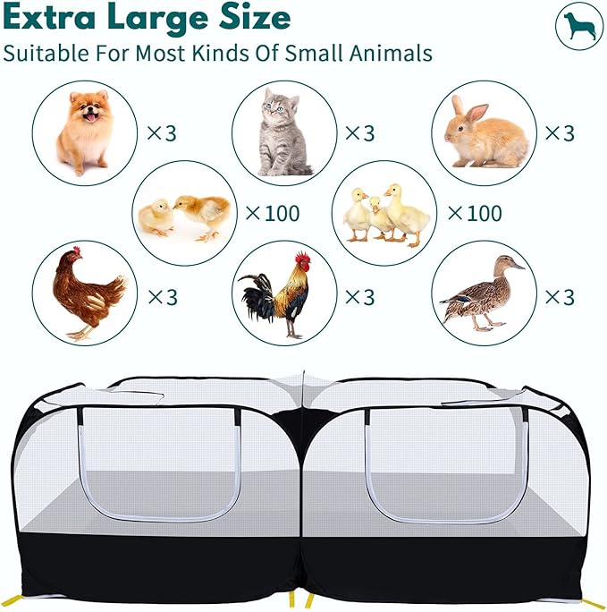 Small Animals Playpen,Pet Cage Tent Large Chicken Run Coop with Detachable Bottom Breathable Transparent Mesh Walls, Foldable Pet Enclosure for Puppy Kitten Rabbits Indoor Outdoor Playpen