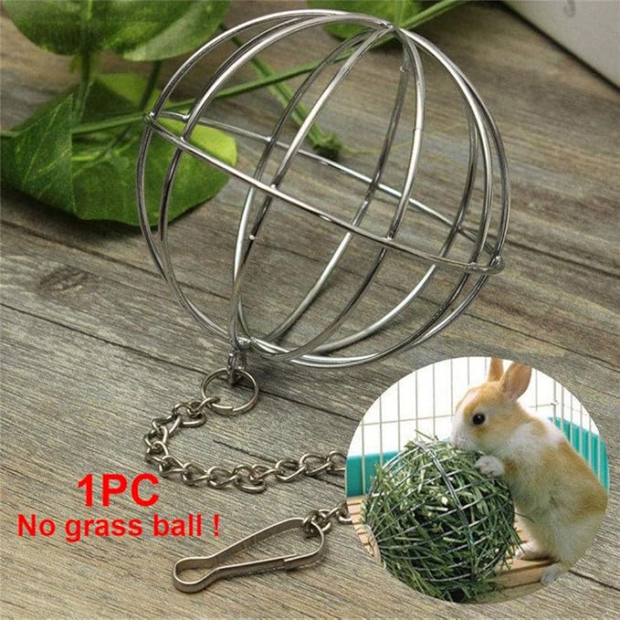 UXELY Metal Food-Ball, Guinea Pig Hay Feeder, 8/13cm Feed Ball for Rodents, Rabbit Grass Manger Holder Feeding Dispenser for Bunny, Stainless Steel Frame