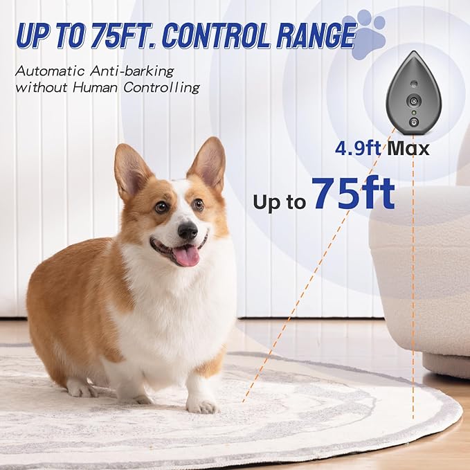 Anti Barking Device for Dogs, Ultrasonic Dog Bark Deterrent Devices,Rechargeable Bark Box,3 Modes Dog Barking Deterrent Devices Indoor & Outdoor, Dog Barking Stopper Long Range 75ft(Gray)