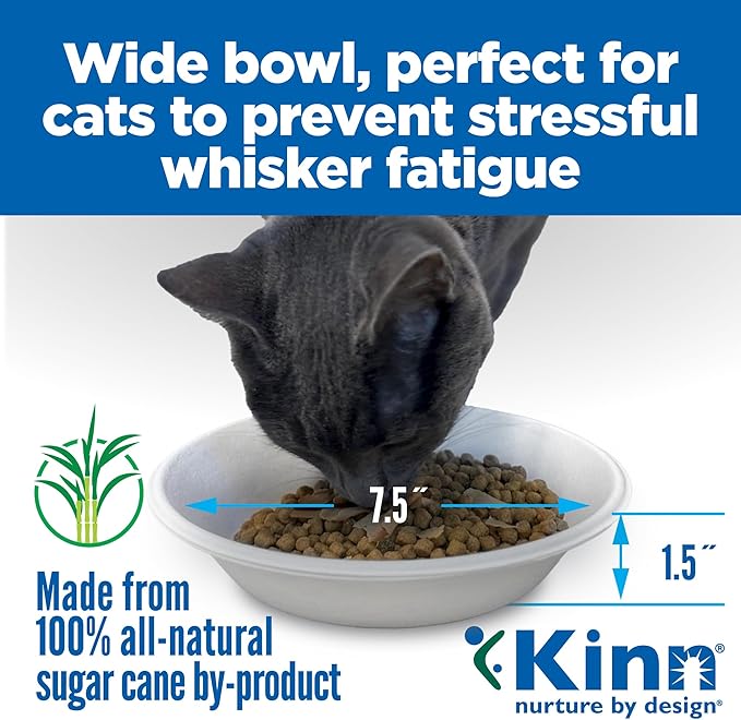 Kinn Whisker Fatigue Cat Bowl, Compostable & Disposable for Food & Water, 24oz (2 Pk) Whisker Friendly Cat Dish for Owners Needing Convenience and Cleanliness in a Pet Bowl