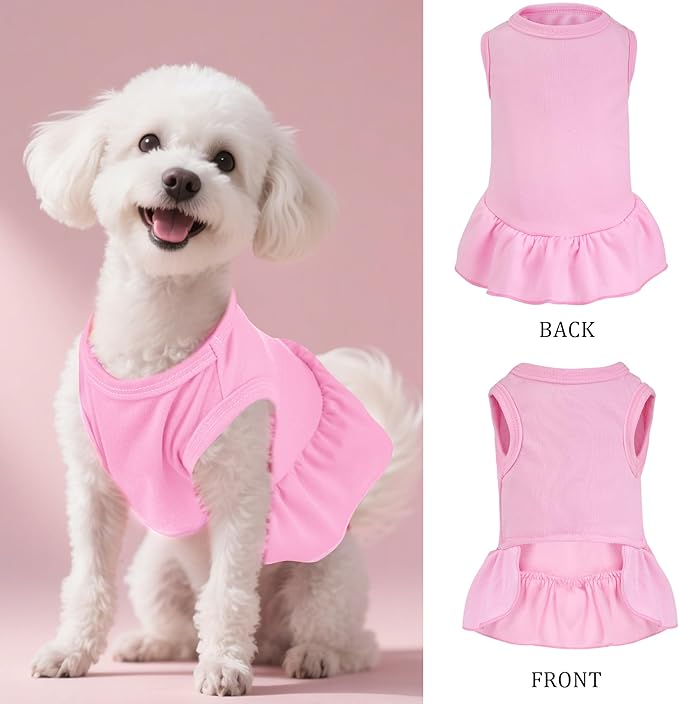 2 Pcs Dog Dresses Cat Skirt Solid Color Dog Clothes Summer Sleeveless Puppy Girl Clothes for Small Pet Dogs Cats (Yellow,Pink, Small)