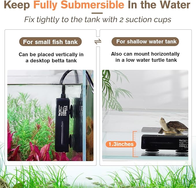 hygger Mini Fish Tank Submersible Heater 20W for 1-5 Gallons Desktop Betta Aquarium Heater with Digital Display Controller Adjustable Temperature