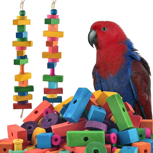 DBNESS Large Bird Toys for Parrots, 165 PCS Colorful Chew Toy Multi-Shaped DIY Wooden Blocks Craft Birds Cage Training Toy Macaw Cockatoo African Grey Medium Large Parrot