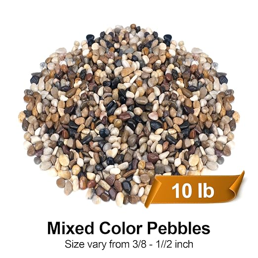Pulovin 10 lbs Pebbles for Indoor Plants, Succulent, Bamboo, Vase, 3/8" Plant Rocks for Pots Indoor, Small River Rocks Decorative Pea Gravel, Highly Polished