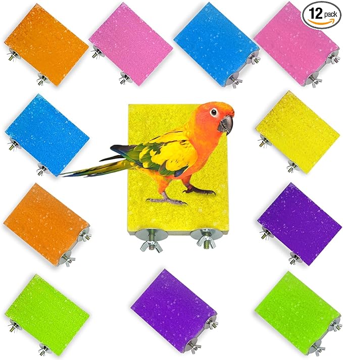 kathson 12 Pcs Bird Perch Stand Toy Colorful Wood Paw Grinding Stick Parrot Perch Stand Holder Platform Bird Cage Accessories for Pet Bird Parakeet Cockatiels Lovebirds (6 Random Colors)